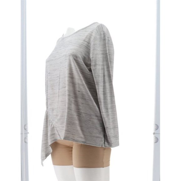 NWT DG2 BY DIANE GILMAN ASYMMETRIC STRIPED TOP HEATHER GRAY MEDIUM - Picture 2 of 13